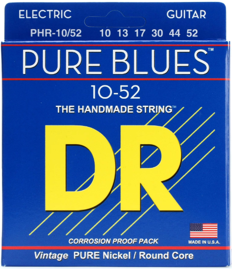 DR Pure Blues Vintage PURE Nickel / Round Core 10-52 Electric Guitar Strings