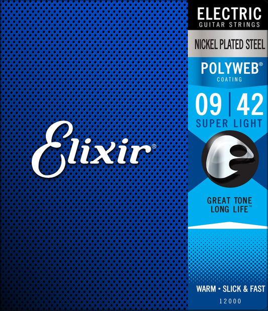 Elixir Polyweb Electric Guitar Strings Nickel Plated Steel Super Light 9|42