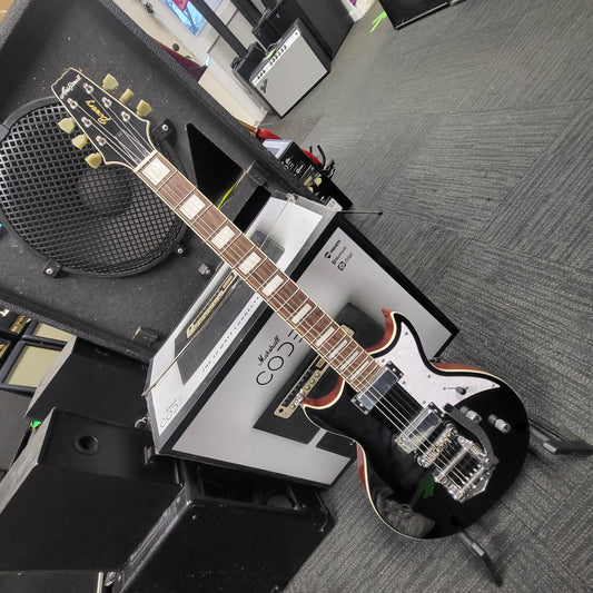 Aria Pro II 212-MK2 - Bowery-Chambered Doublecut with Bigsby, Black