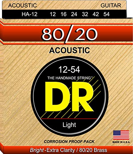 DR 80/20 Light Brass Acoustic Guitar Strings - Bright Extra Clarity 12-54