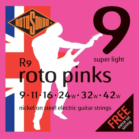 Rotosound R9 Roto Pinks Nickel On Steel Electric Guitar Strings - .009-.042 Super Light