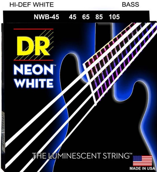 DR Strings Hi-Def White K3 Neon Luminescent Electric Bass NWB-45 (45-105)