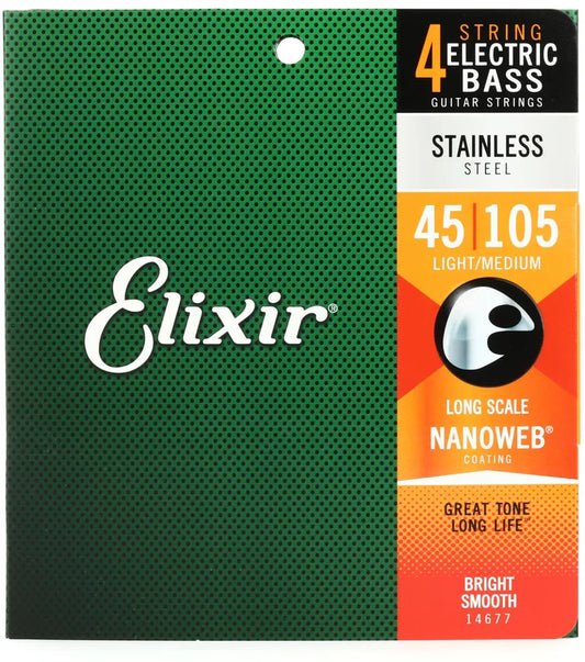 Elixir Nanoweb Electric Bass Strings Stainless Steel Light/Medium 45|105