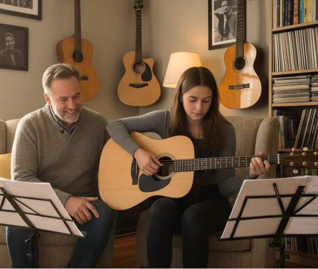 having a guitar lesson