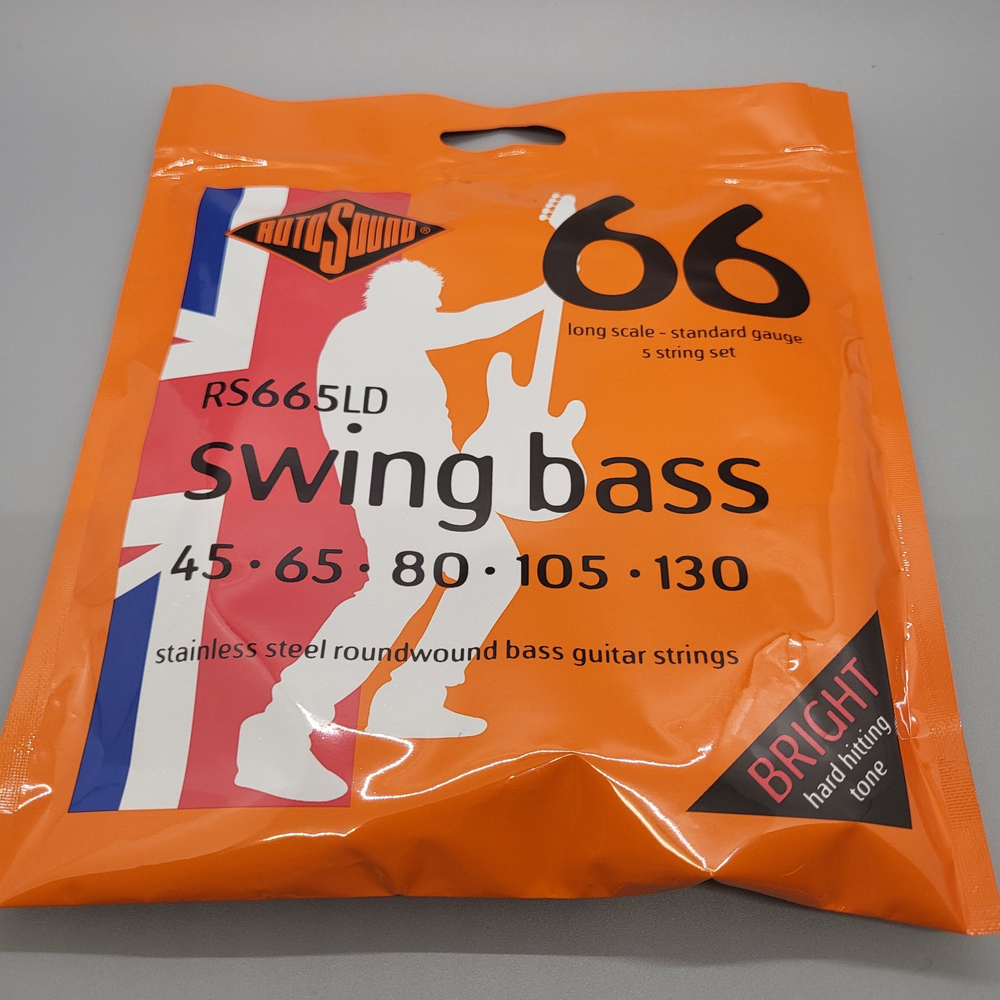 Rotosound RS665LD Swing Bass 66 Stainless Steel Roundwound Bass Guitar Strings - .045-.130 Standard Long Scale 5-string